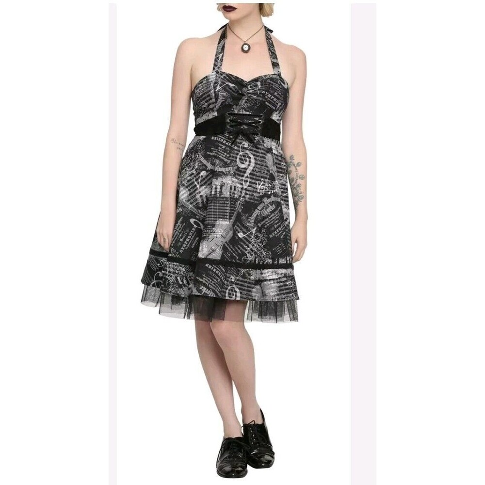 Hot Topic Music Notes Halter Dress A Line Tulle Skirt Corset Retro Goth Size L